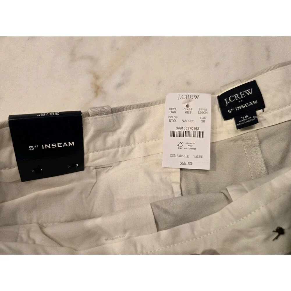 J. Crew NWT 5in Flex Chino Light Khaki Shorts Size 38 Mens Flat Front Casual